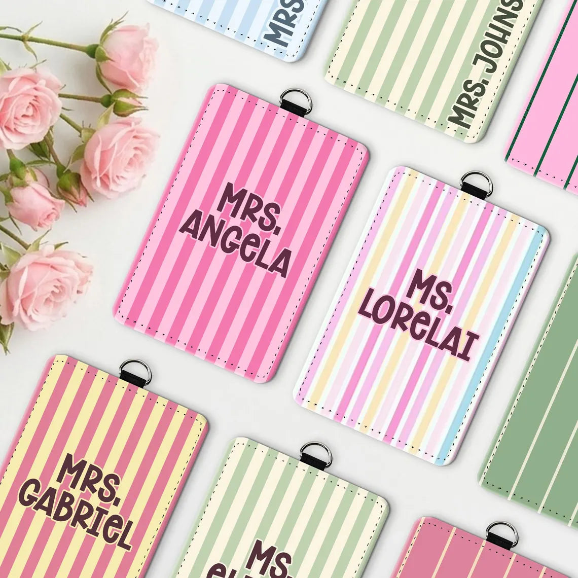 Personalized Colorful Stripe Badge Holder for Teachers & Nurses