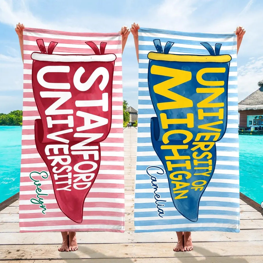 Personalized Graduation Beach Towel with School Pennant