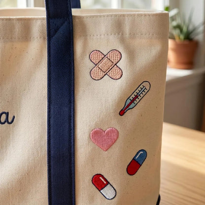 Personalized Nurse Tote Bag – Custom Name Embroidered Canvas Gift