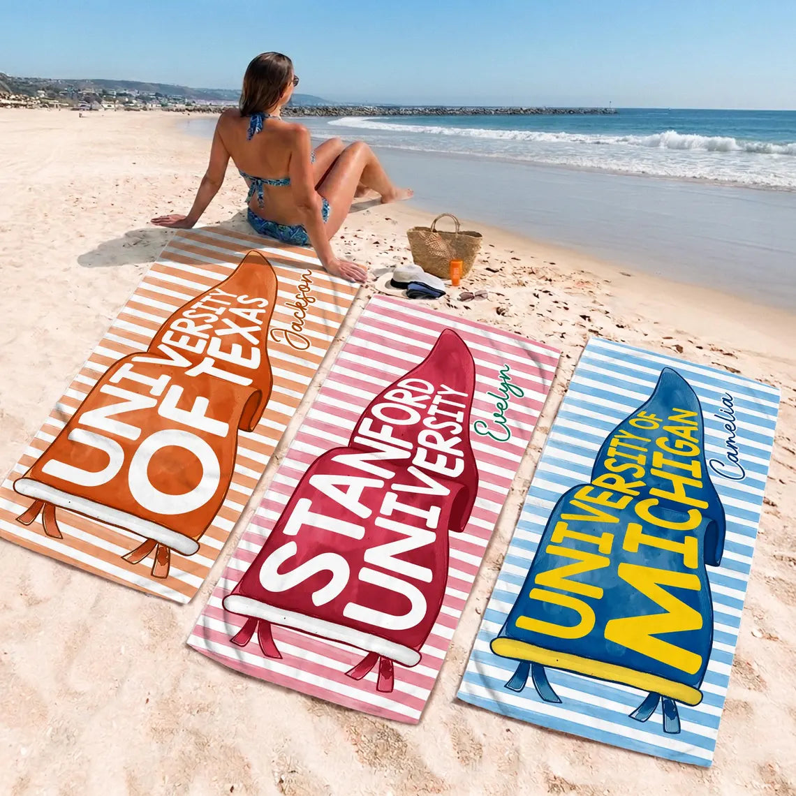 Personalized Graduation Beach Towel with School Pennant