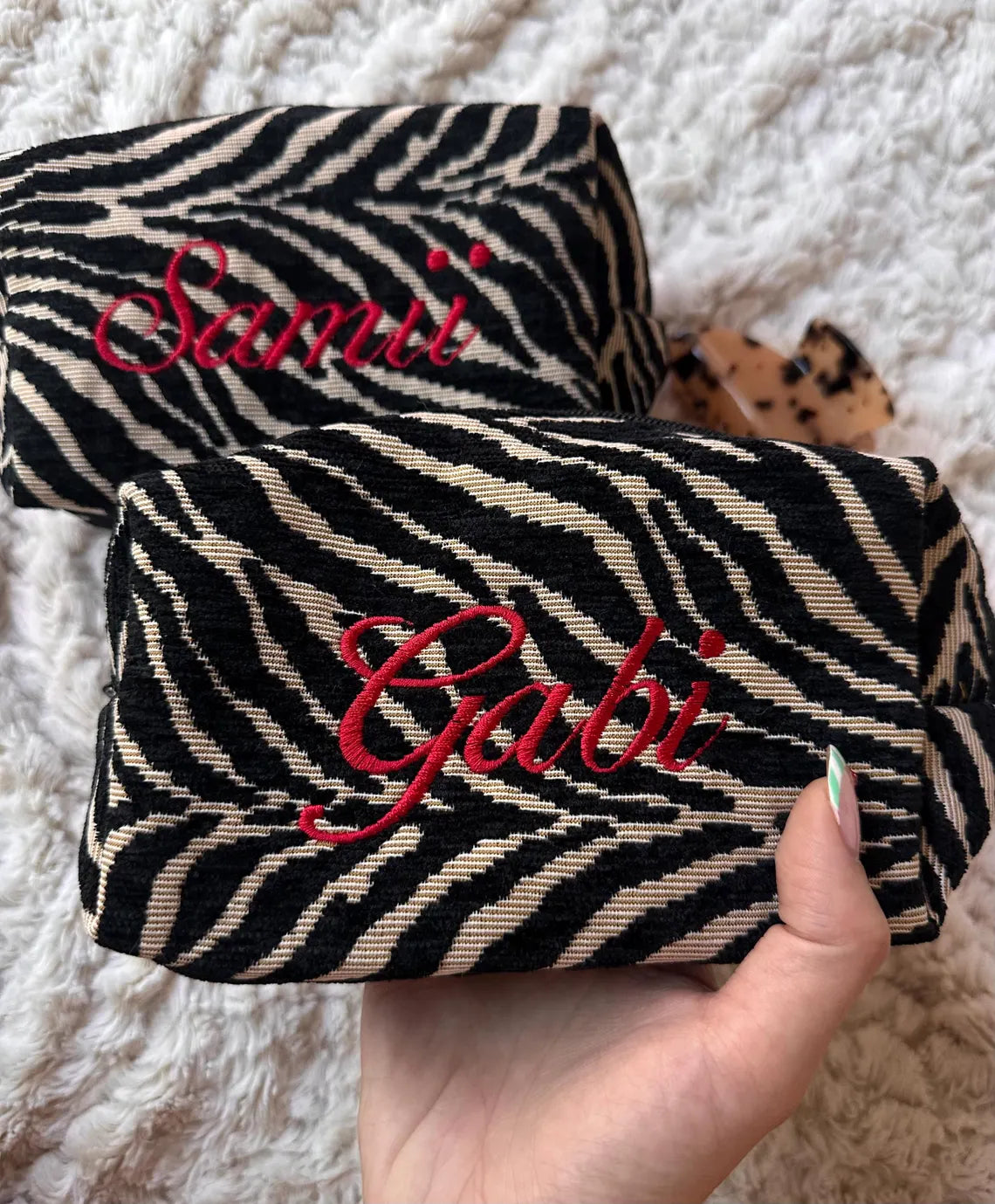 Custom Zebra Makeup Bag | Personalized Embroidered Pouch