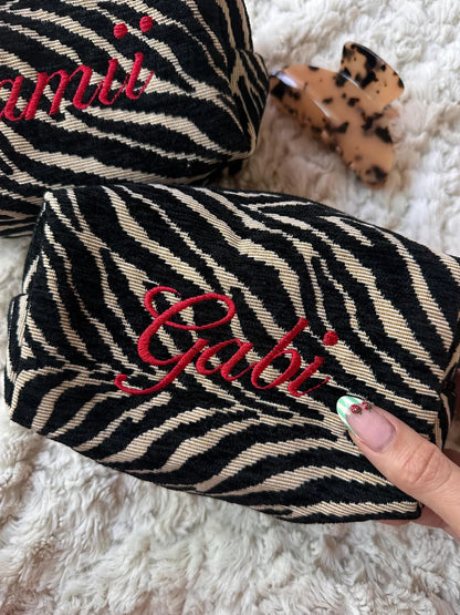 Custom Zebra Makeup Bag | Personalized Embroidered Pouch