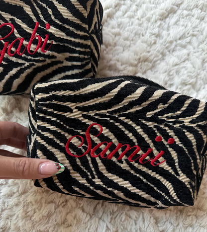 Custom Zebra Makeup Bag | Personalized Embroidered Pouch