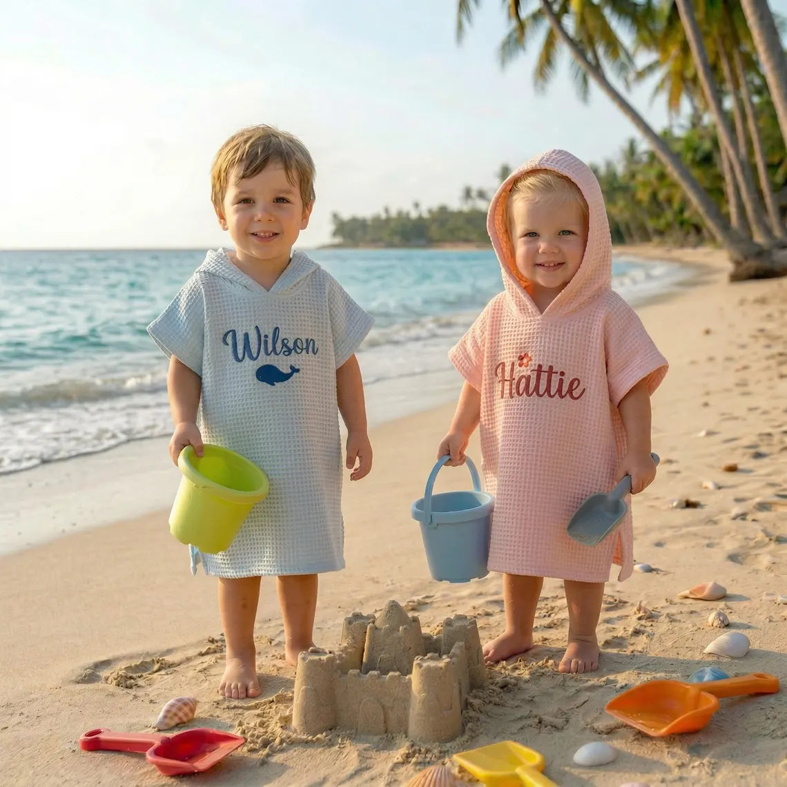Personalized  Embroidered Kids Hooded Beach Towel | Custom Name Poncho