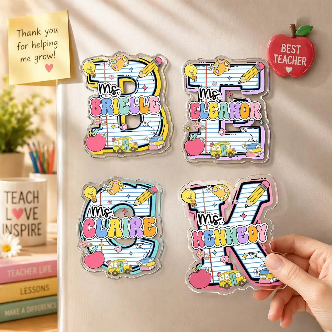 Personalized Teacher Name Magnets – Custom Letter Acrylic Classroom & Gift Decor