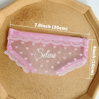Personalized Lace Mesh Makeup Pouch – Cute Heart Design Cosmetic Bag