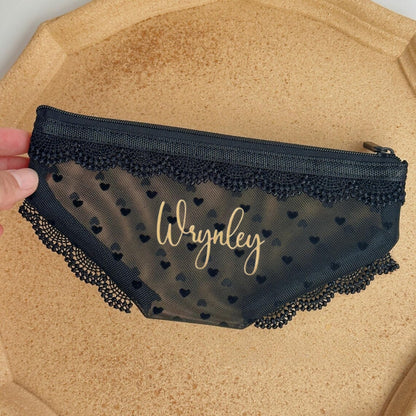 Personalized Lace Mesh Makeup Pouch – Cute Heart Design Cosmetic Bag