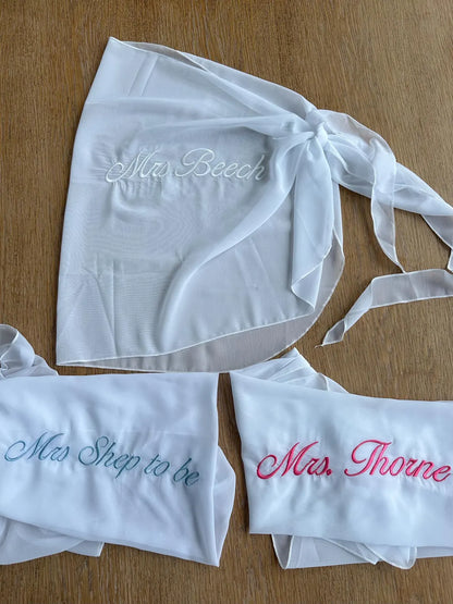 Custom Bride Embroidered Beach Sarong | Personalized Cover Up