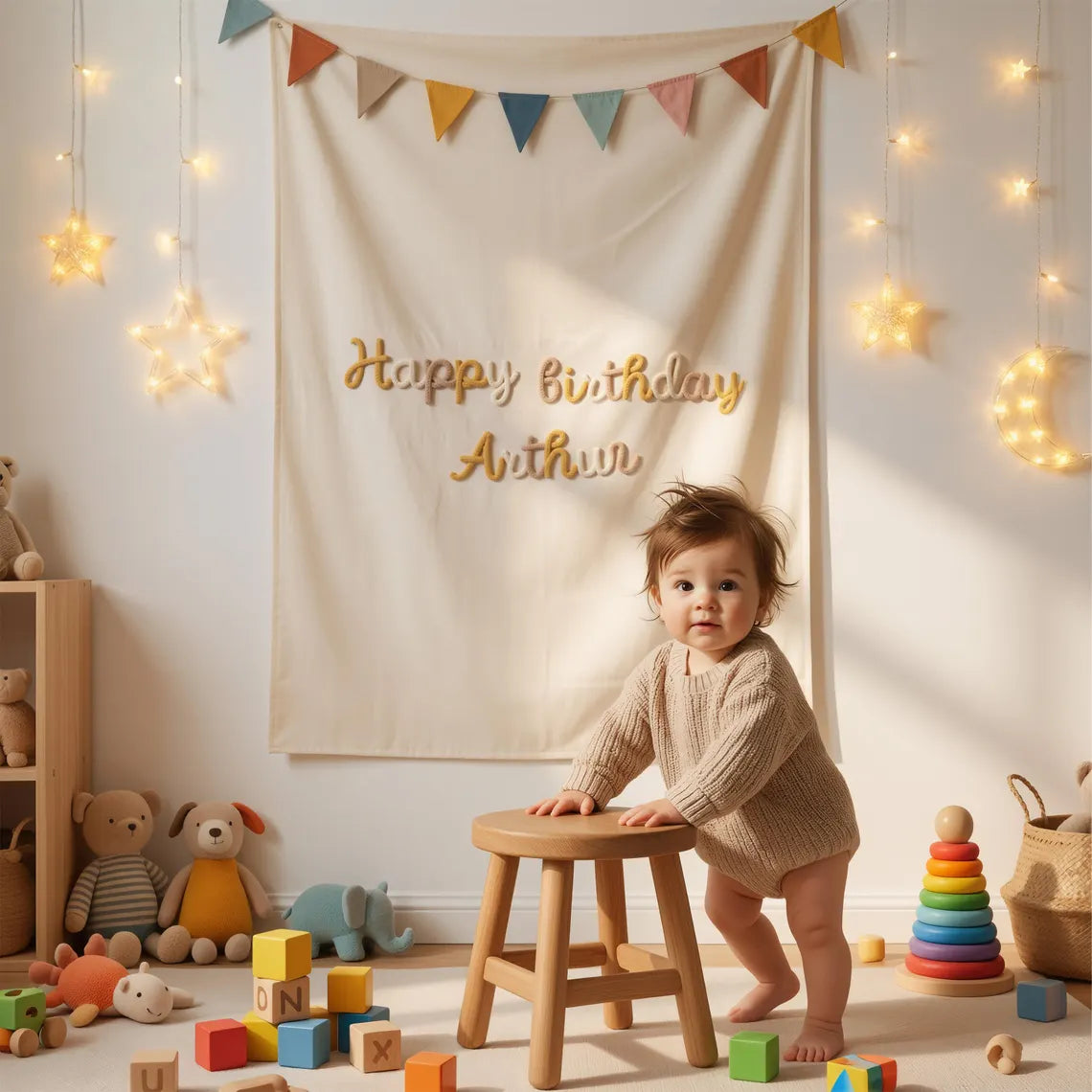 Personalized 3D Yarn Birthday Banner | Custom Baby Party Backdrop
