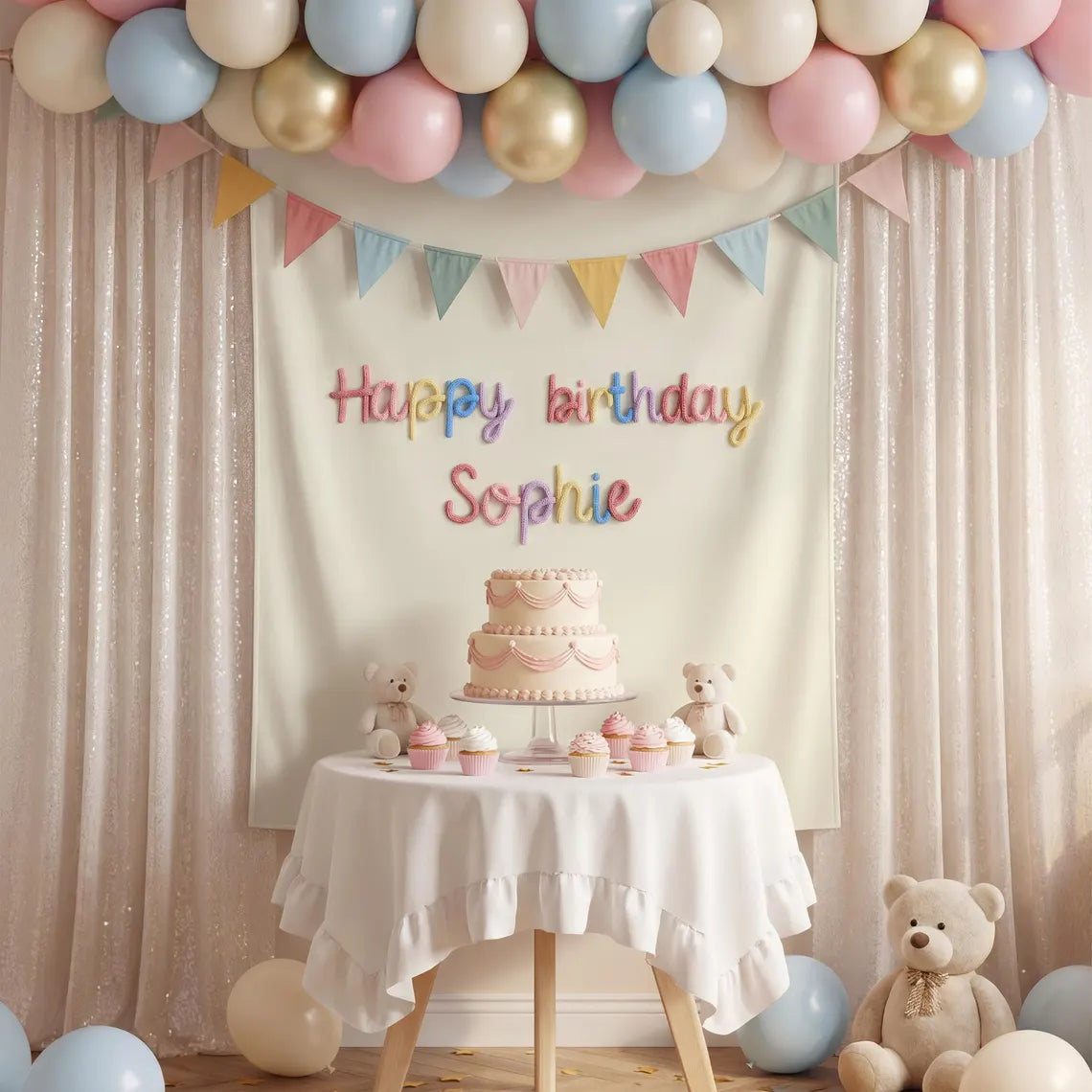 Personalized 3D Yarn Birthday Banner | Custom Baby Party Backdrop