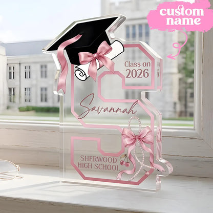 Pink Bow Graduation Acrylic Block | Personalized Class of 2026 Gift