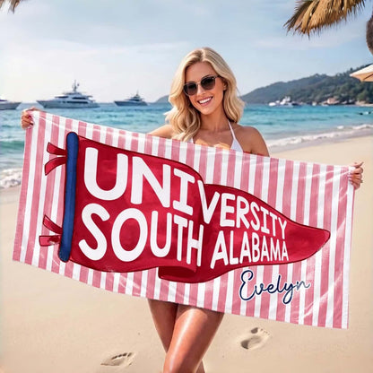 Personalized Graduation Beach Towel with School Pennant