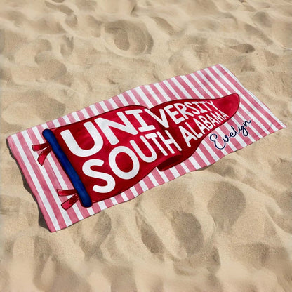 Personalized Graduation Beach Towel with School Pennant