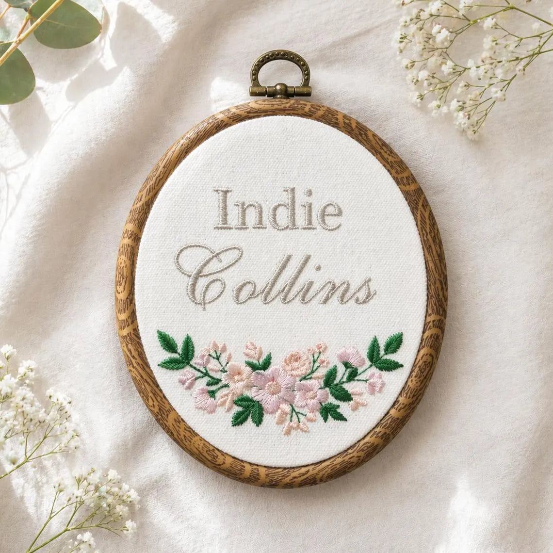 Personalized Baby Name Embroidery Hoop | Floral Nursery Decor