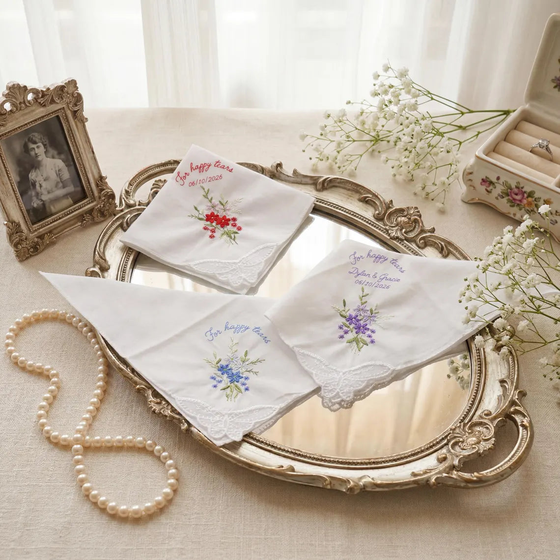 Personalized Wedding Handkerchief | Custom Bridal Keepsake Gift