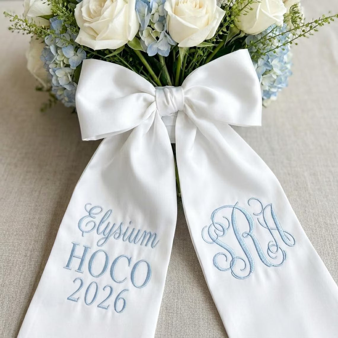 Personalized Embroidered Bouquet Sash | Custom Prom & Wedding Ribbon