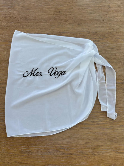 Custom Bride Embroidered Beach Sarong | Personalized Cover Up