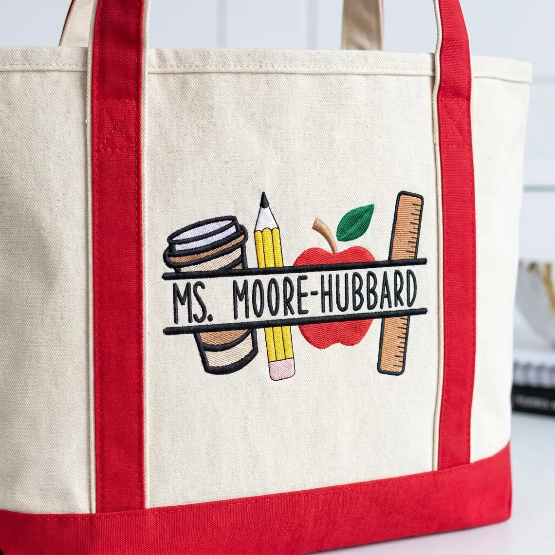 Personalized Teacher Tote Bag – Custom Name Embroidered Gift