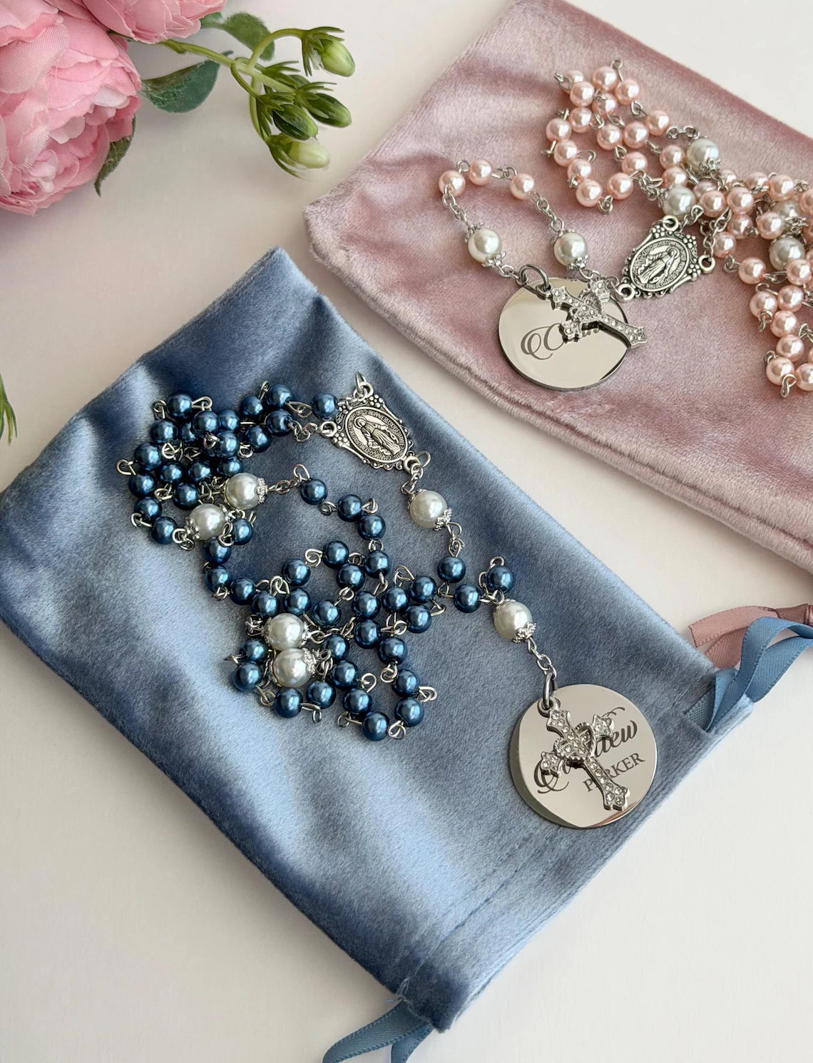 Personalized Engraved Catholic Rosary for Baptism | First Communion Gift