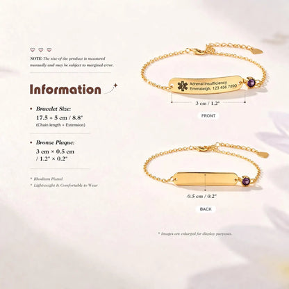 Personalized Medical Alert Bracelet for Women | Custom Birthstone ID Jewelry