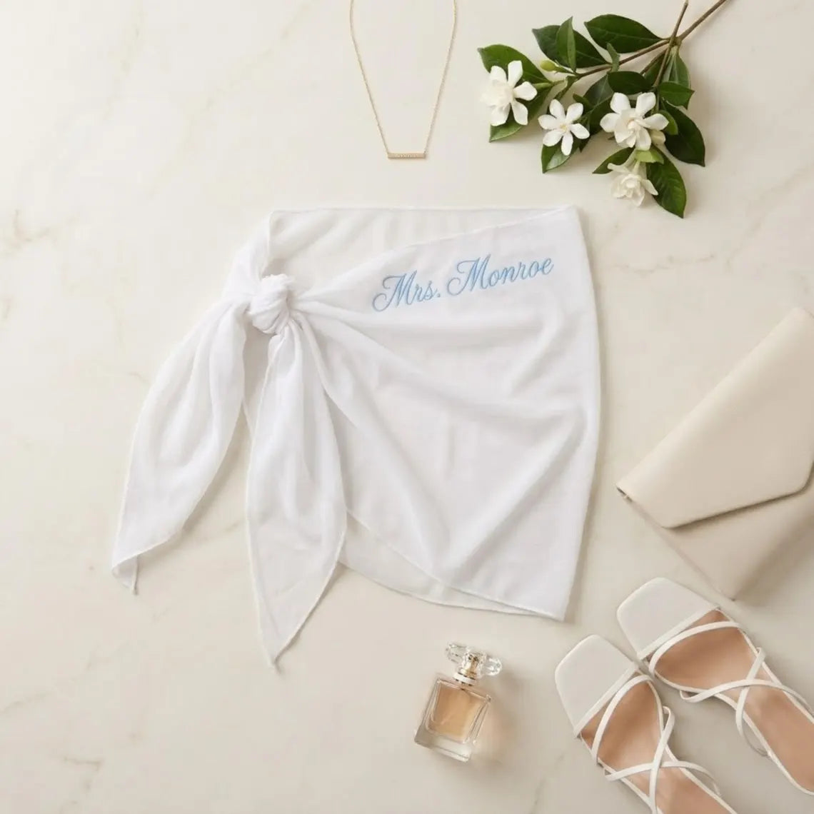 Personalized Bridal Sarong | Custom Embroidered Honeymoon Beach Wrap