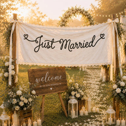 Custom Lace Wedding Welcome Sign | Romantic Ceremony Banner