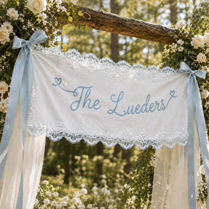 Custom Lace Wedding Welcome Sign | Romantic Ceremony Banner