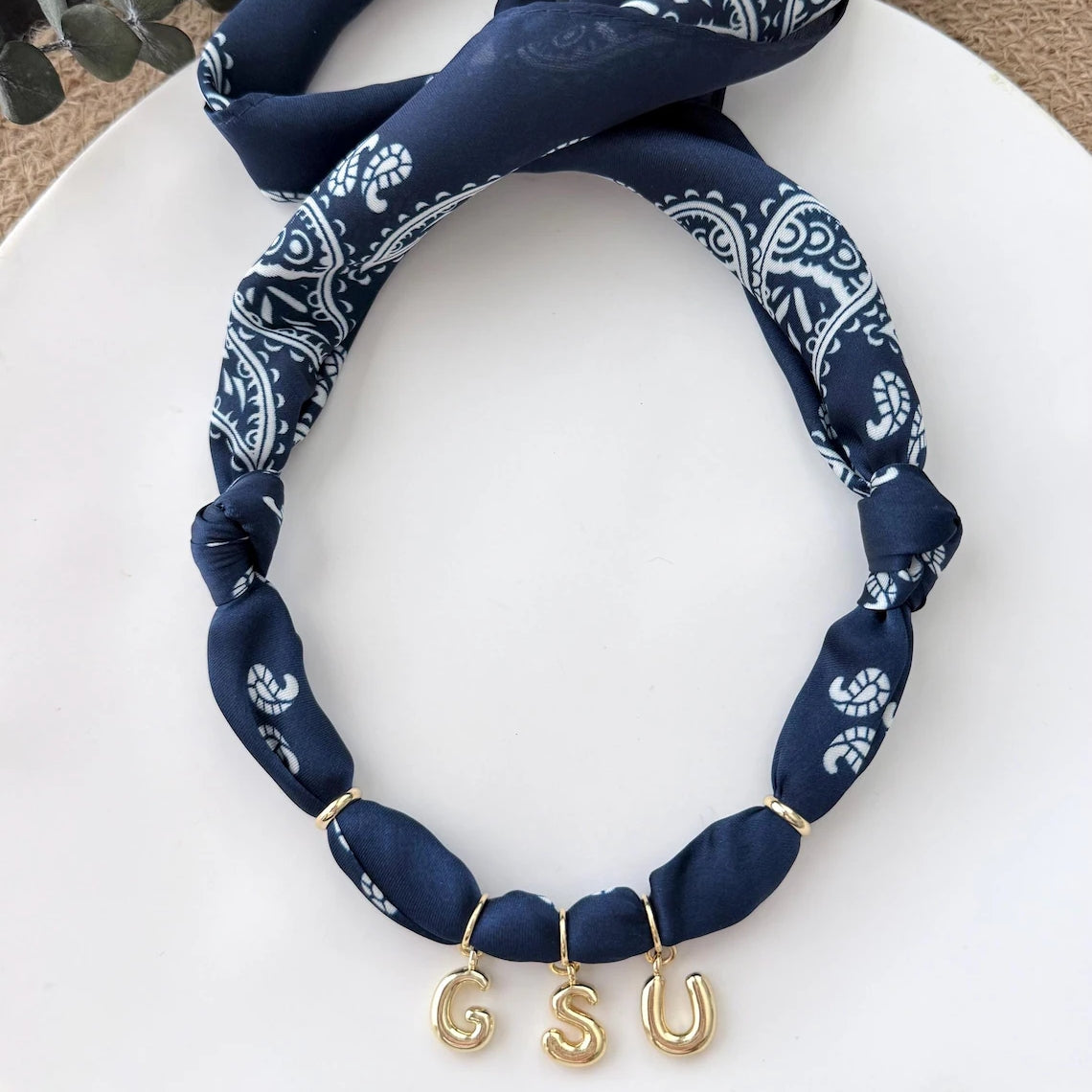 Personalized Scarf Necklace with Bubble Letter Charms