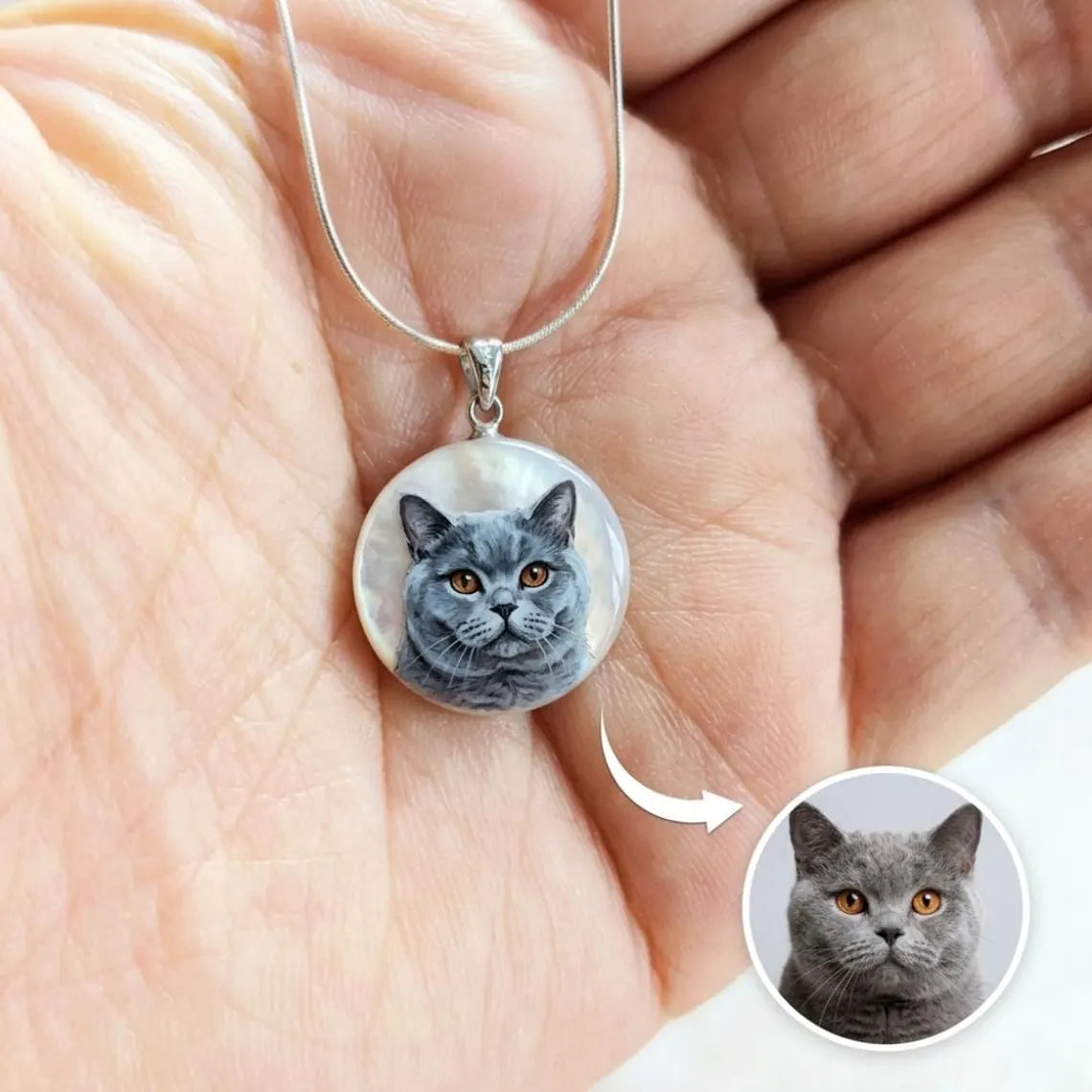 Custom Pet Portrait Pearl Necklace | Photo Print Jewelry