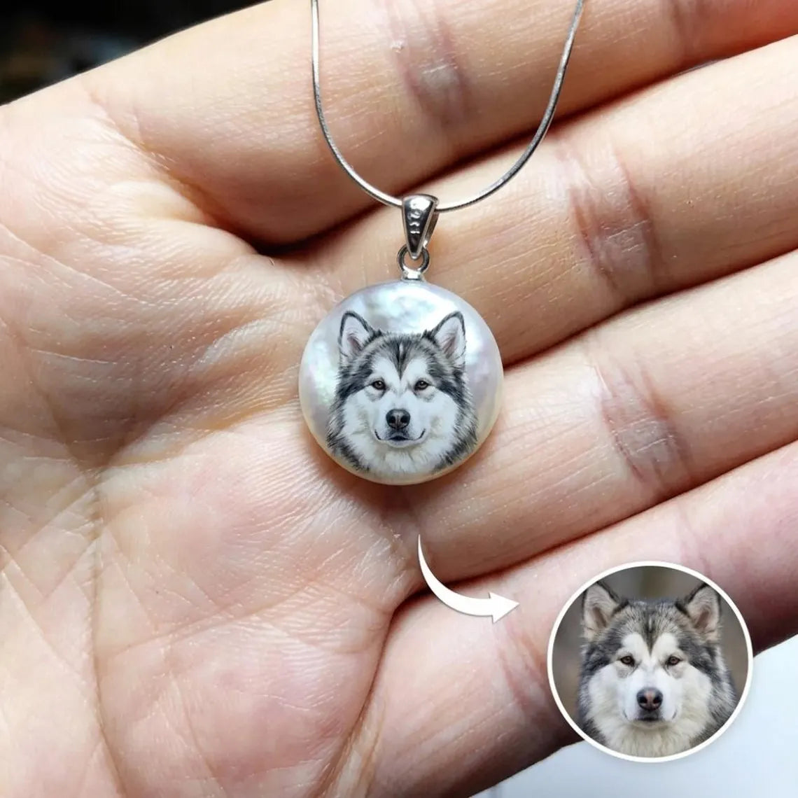Custom Pet Portrait Pearl Necklace | Photo Print Jewelry