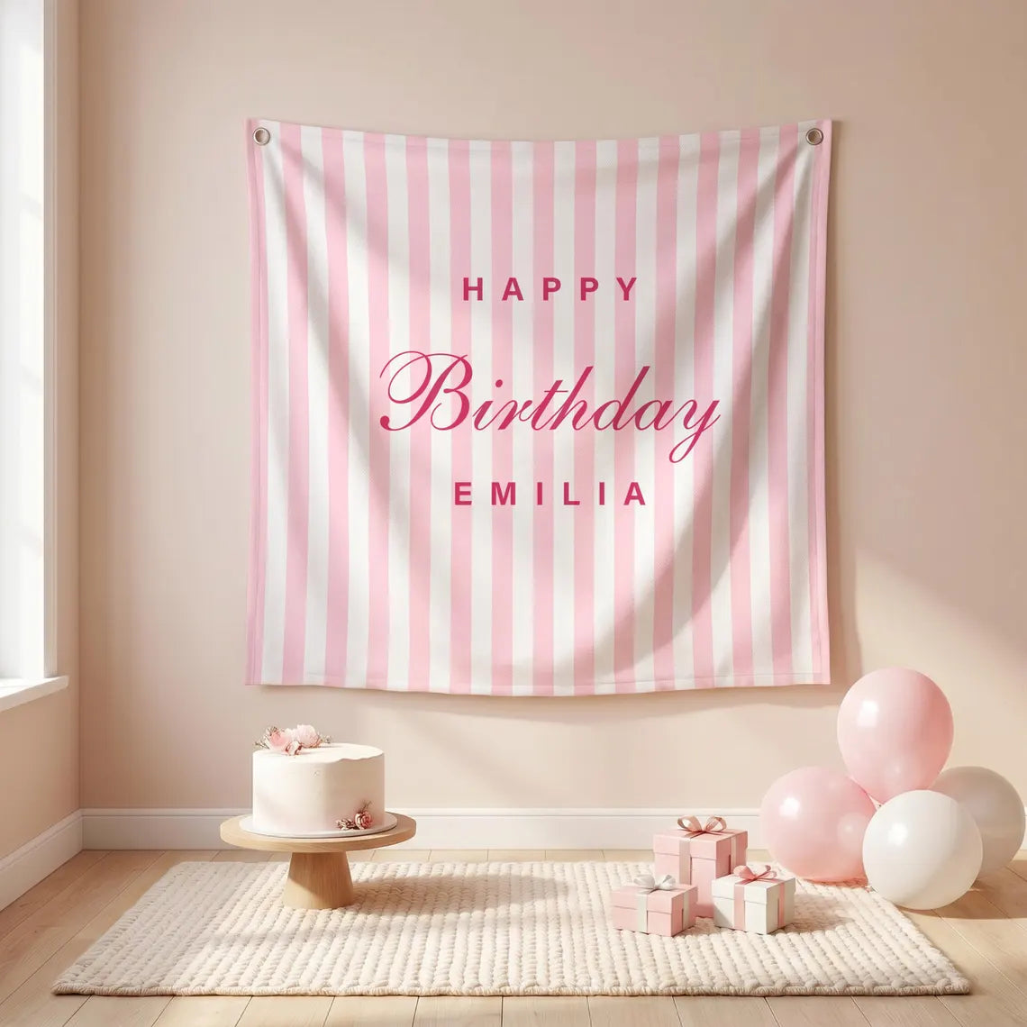 Personalized Striped Birthday Banner | Custom Fabric Party Backdrop