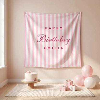 Personalized Striped Birthday Banner | Custom Fabric Party Backdrop