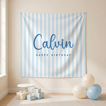 Personalized Striped Birthday Banner | Custom Fabric Party Backdrop