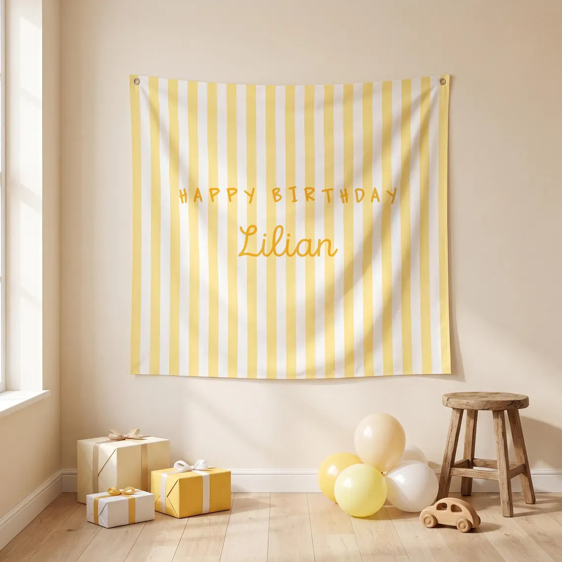 Personalized Striped Birthday Banner | Custom Fabric Party Backdrop