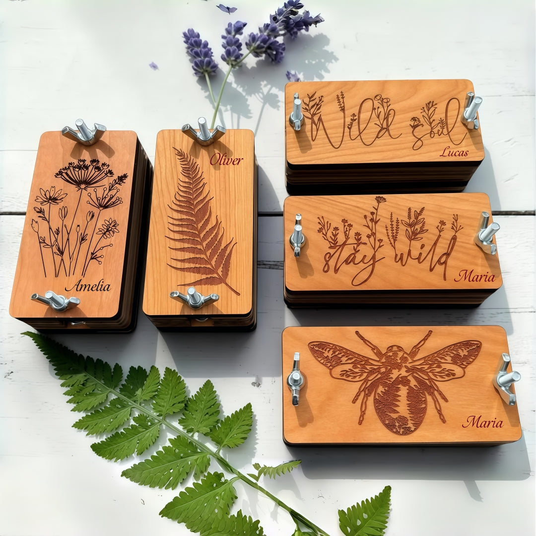 Personalized Mini Wooden Flower Press Kit– Custom Name Nature Gift