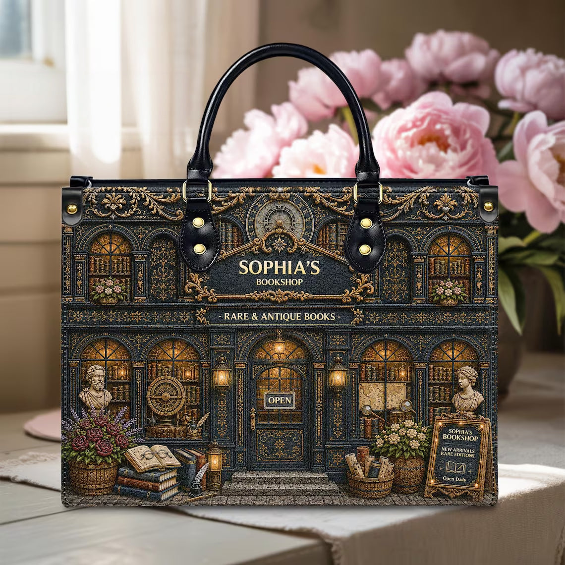 Personalized Vintage Bookstore Handbag for Book Lovers