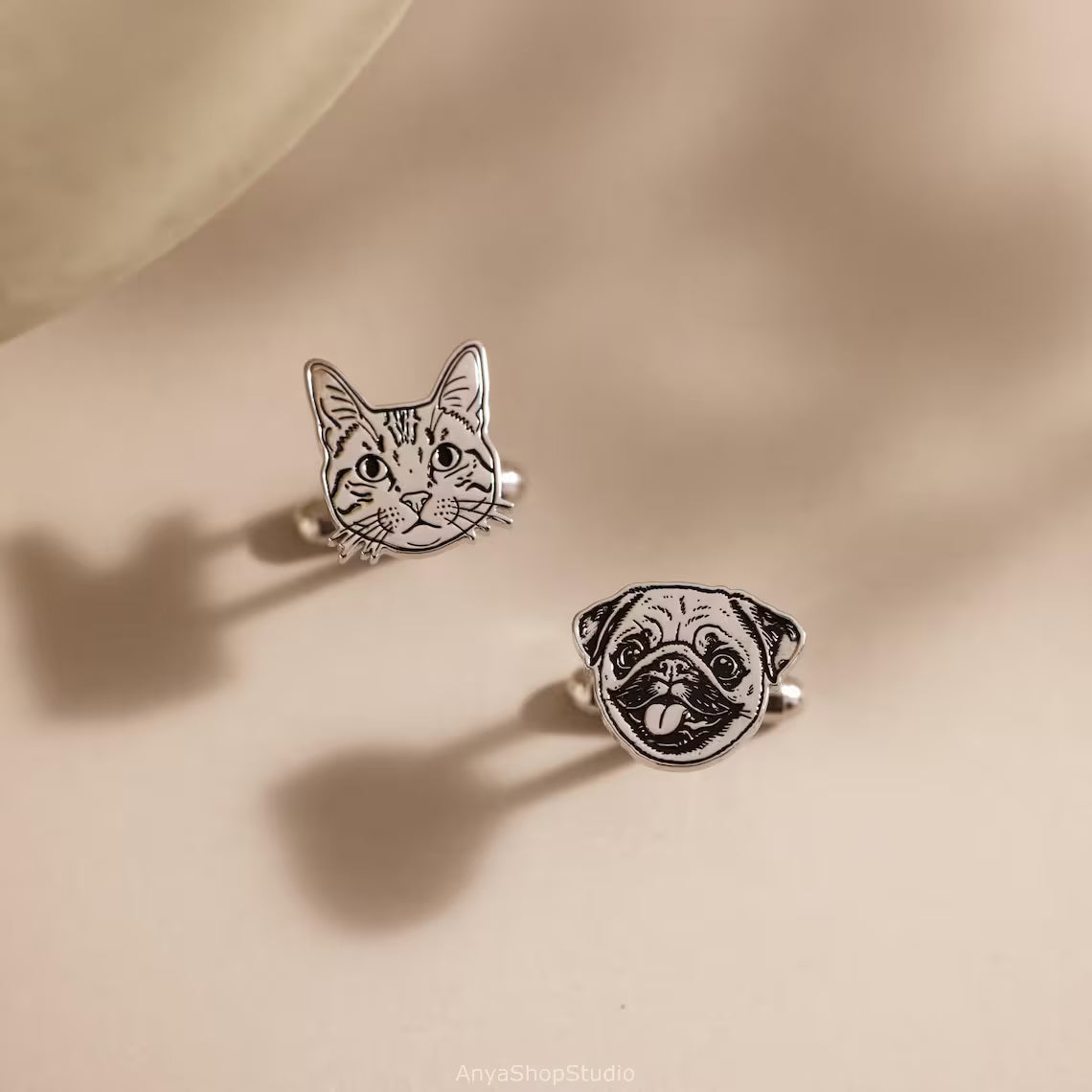Custom Pet Portrait Cufflinks | Personalized Dog Cat Jewelry Gift