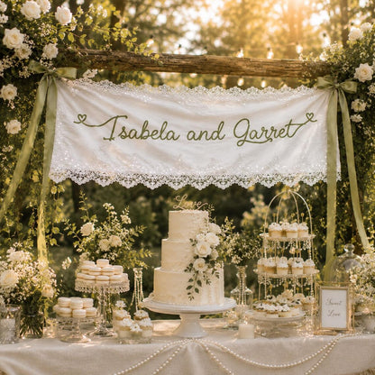 Custom Lace Wedding Welcome Sign | Romantic Ceremony Banner