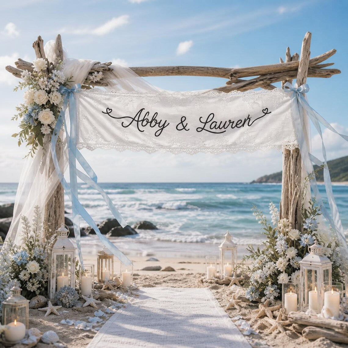 Custom Lace Wedding Welcome Sign | Romantic Ceremony Banner