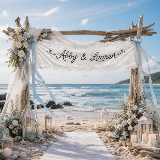 Custom Lace Wedding Welcome Sign | Romantic Ceremony Banner