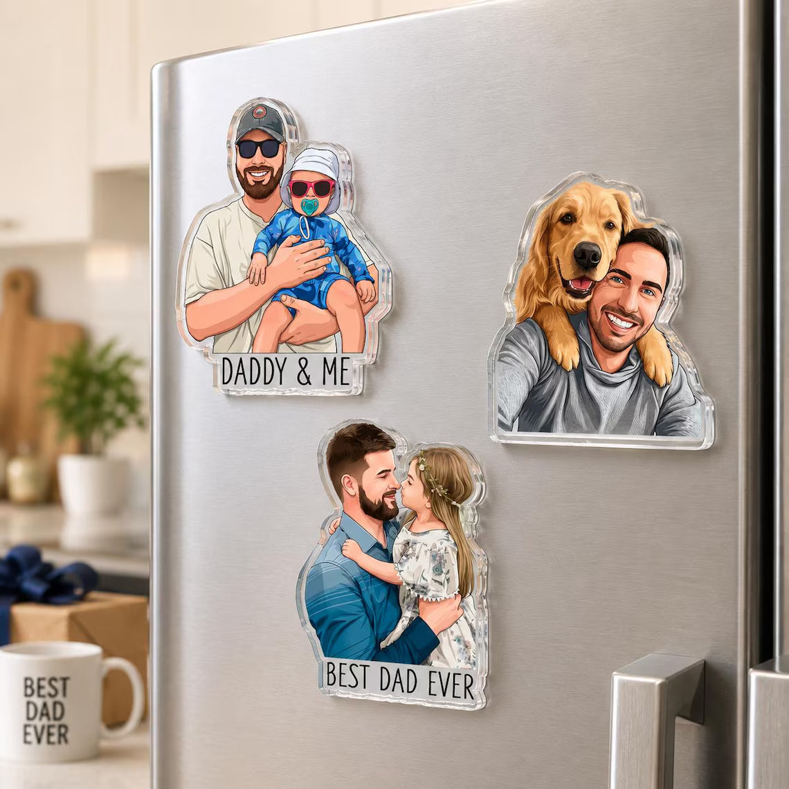 Personalized Dad & Kids Photo Magnet | Custom Father’s Day Gift
