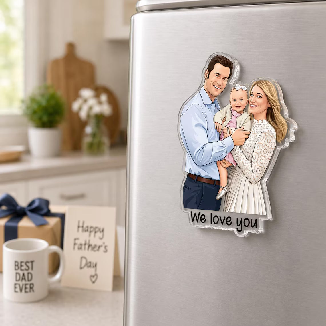 Personalized Dad & Kids Photo Magnet | Custom Father’s Day Gift