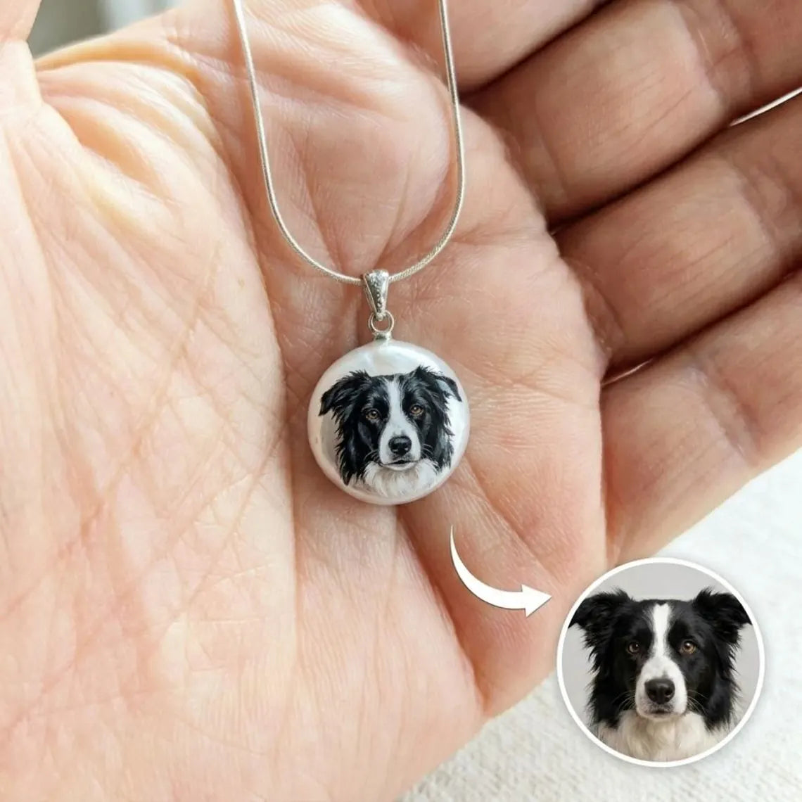 Custom Pet Portrait Pearl Necklace | Photo Print Jewelry