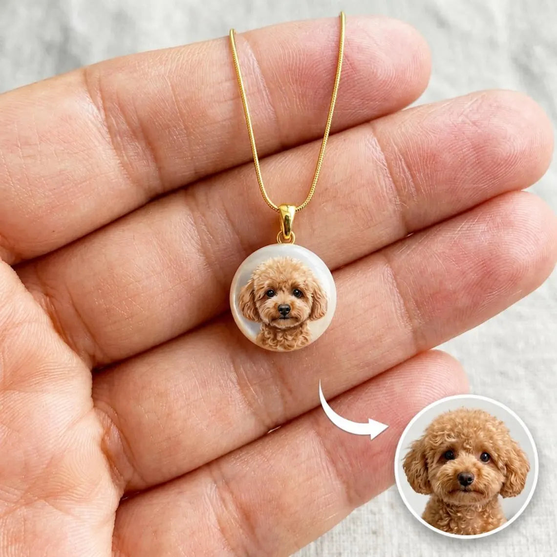 Custom Pet Portrait Pearl Necklace | Photo Print Jewelry