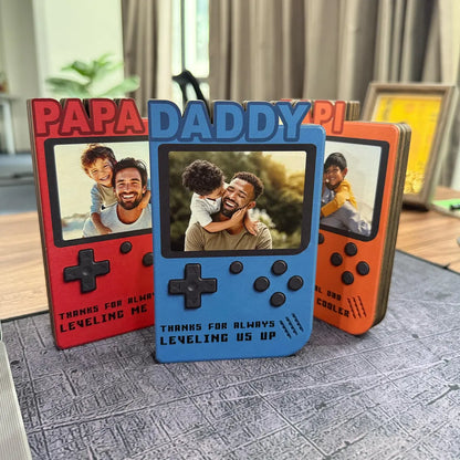 Personalized Gamer Dad Wooden Block Photo Console Gift
