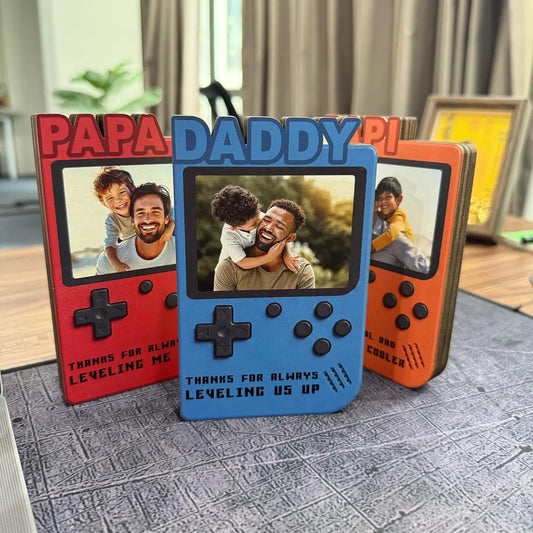 Personalized Gamer Dad Wooden Block Photo Console Gift