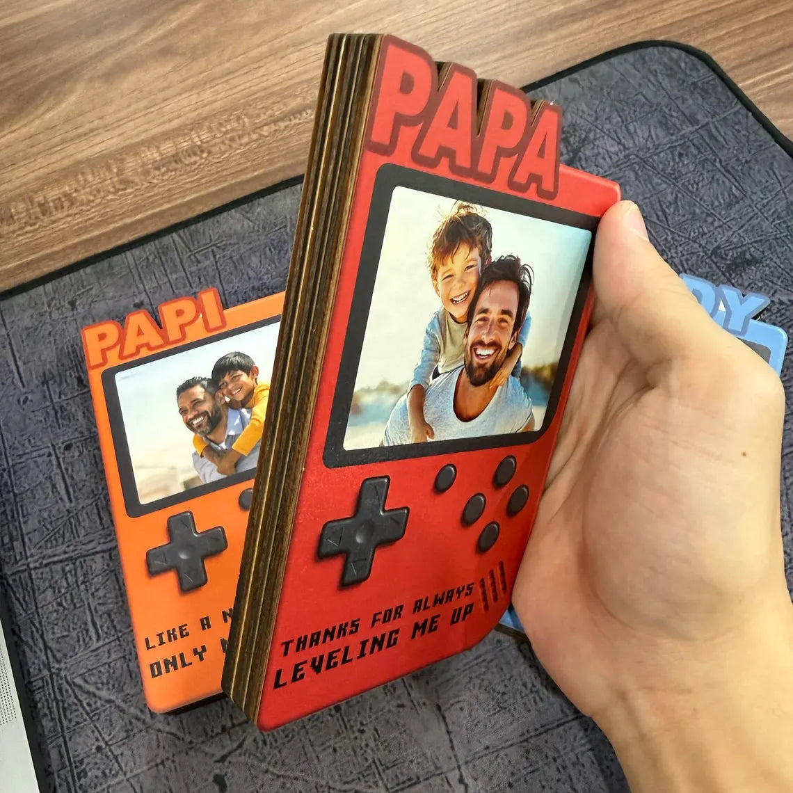 Personalized Gamer Dad Wooden Block Photo Console Gift