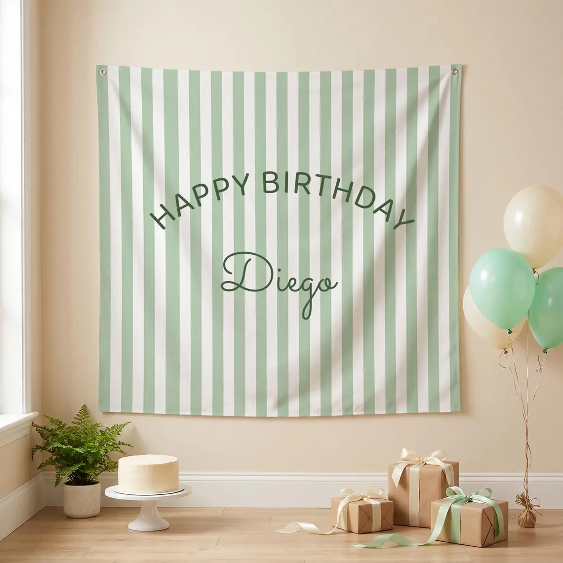 Personalized Striped Birthday Banner | Custom Fabric Party Backdrop