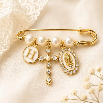 Personalized Catholic Baptism Pin – Pearl Christening Brooch