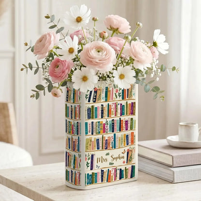 Personalized Book Ceramic Vase – Custom Name Book Lover Gift